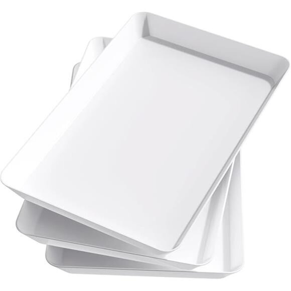 Reusable Serving Trays Set of 3 White Plastic Party Buffet Food Snack Platters - Picture 8 of 8